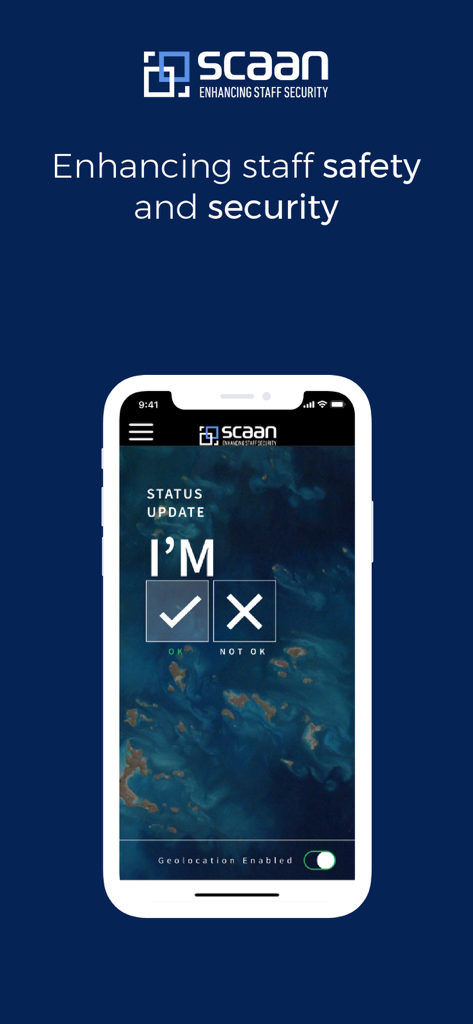 SCAAN - SCAAN app interface for staff safety check-in with status update options