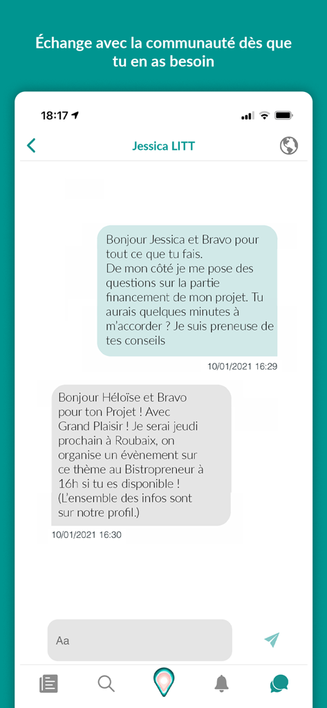 THE SORORITY - Chat interface of THE SORORITY app where community members offer support and project advice.
