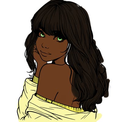 realistic girl with bangs looking over her shoulder