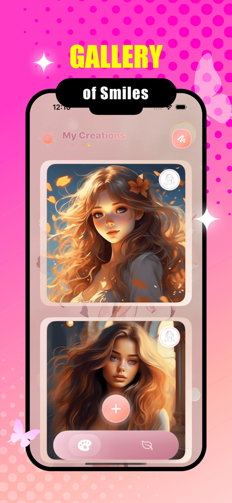 Elera - A mobile app interface displaying a gallery of AI-generated digital portraits in the Elera app