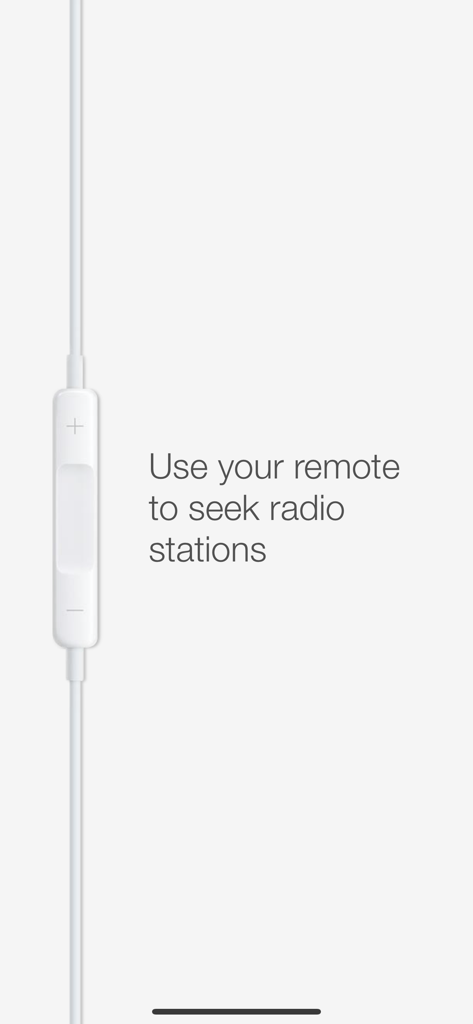 RadioApp - A Simple Radio App - A white headphone remote control demonstrating how to seek radio stations using physical buttons.