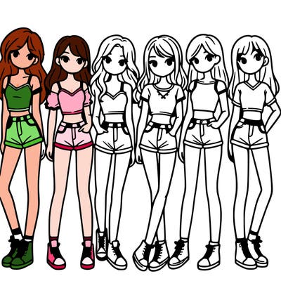 a group of girls wearing crop tops and shorts