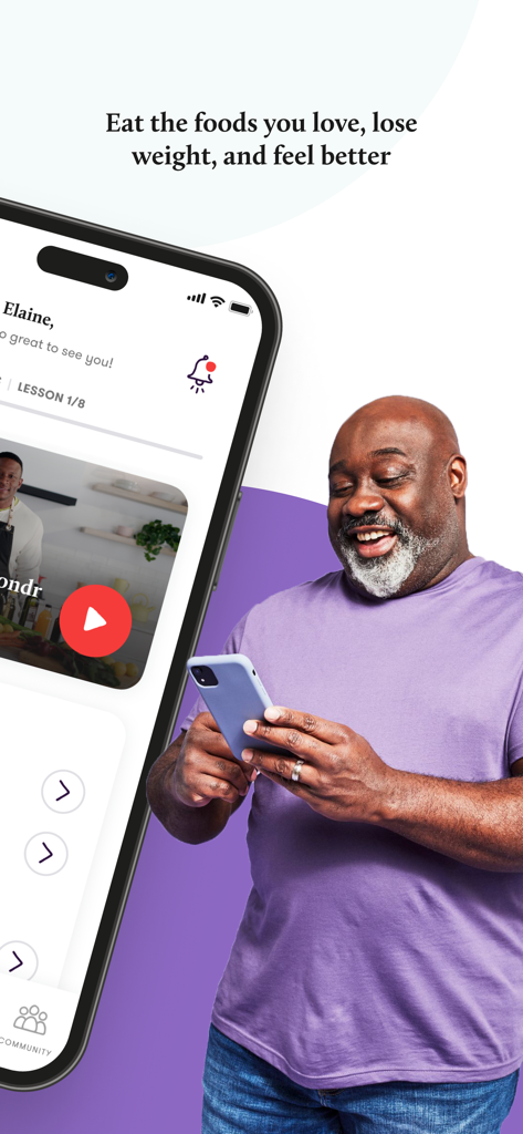 A man smiling while using the Wondr Health mobile app for weight management