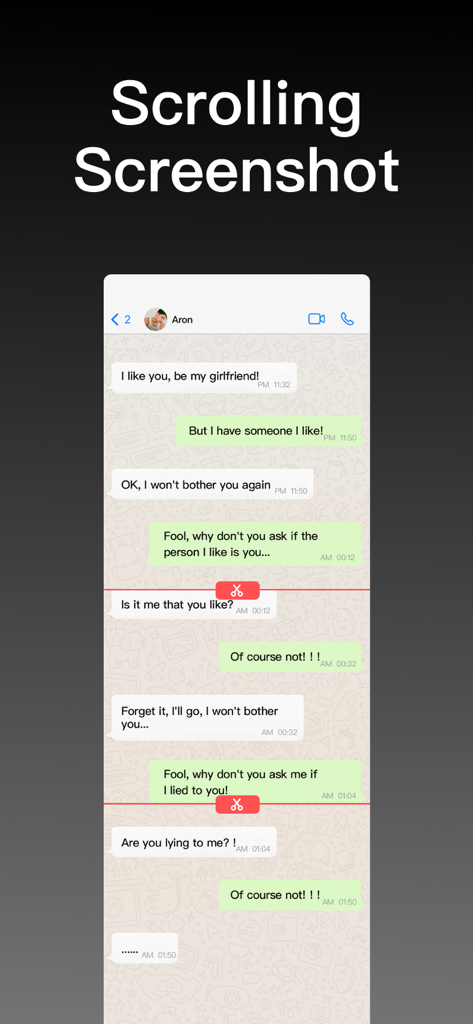 Longshot app scrolling screenshot showing a stitched chat conversation