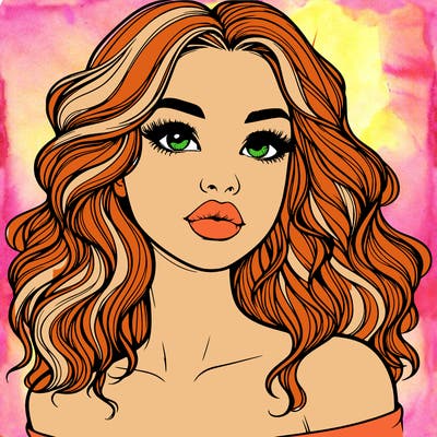 realistic girl with wavy hair and lips