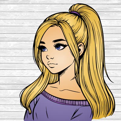 realistic girl with a high ponytail