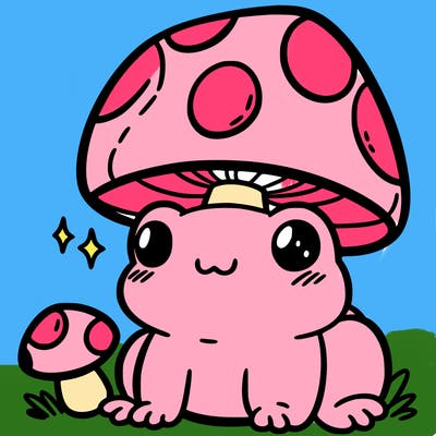 a cute frog with a mushroom hat