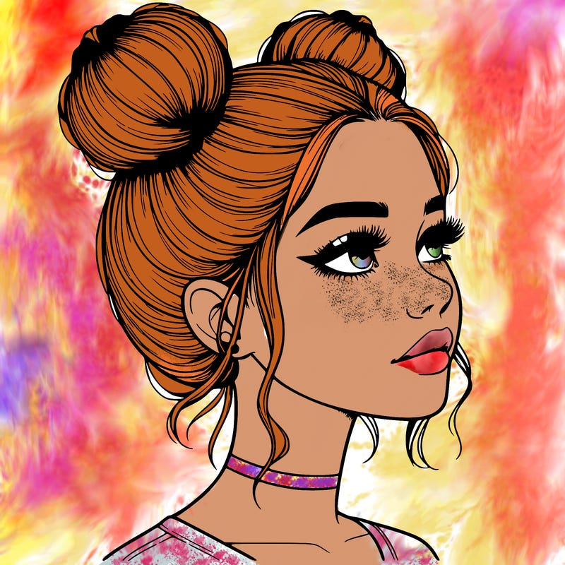 realistic girl with buns on the top of her head