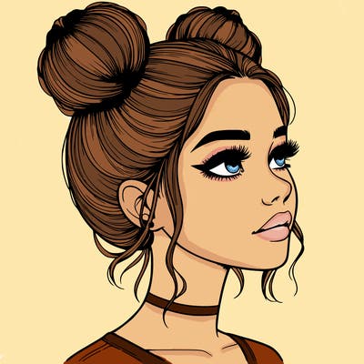 realistic girl with buns on the top of her head