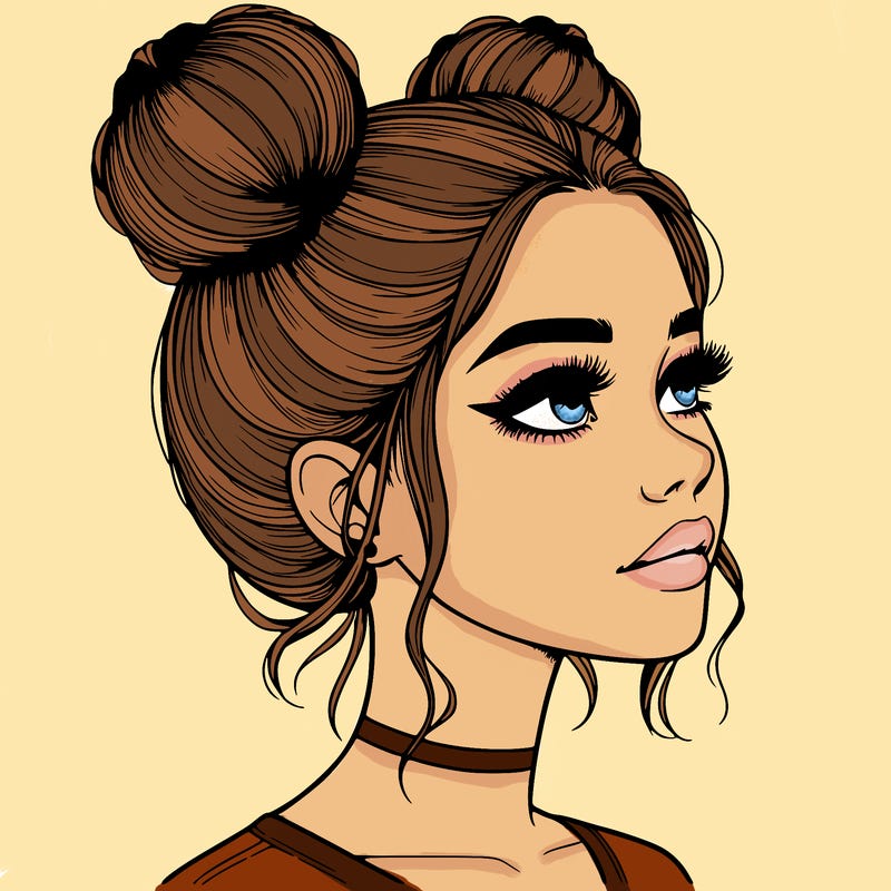 realistic girl with buns on the top of her head