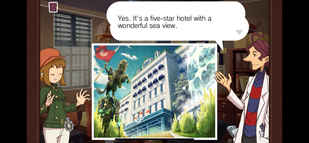 Inspector Alfendi Layton and Lucy Baker investigating a seaside hotel case