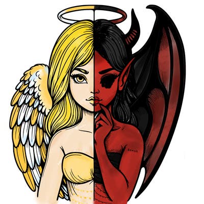 realistic angel half demon