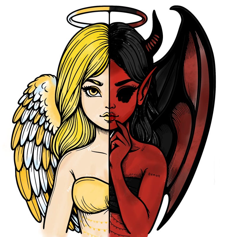 realistic angel half demon