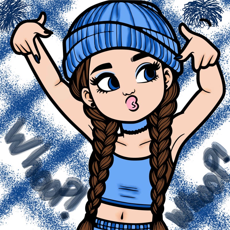 realistic teenage girl with braids and a beanie and crop top doing 🫶🏼