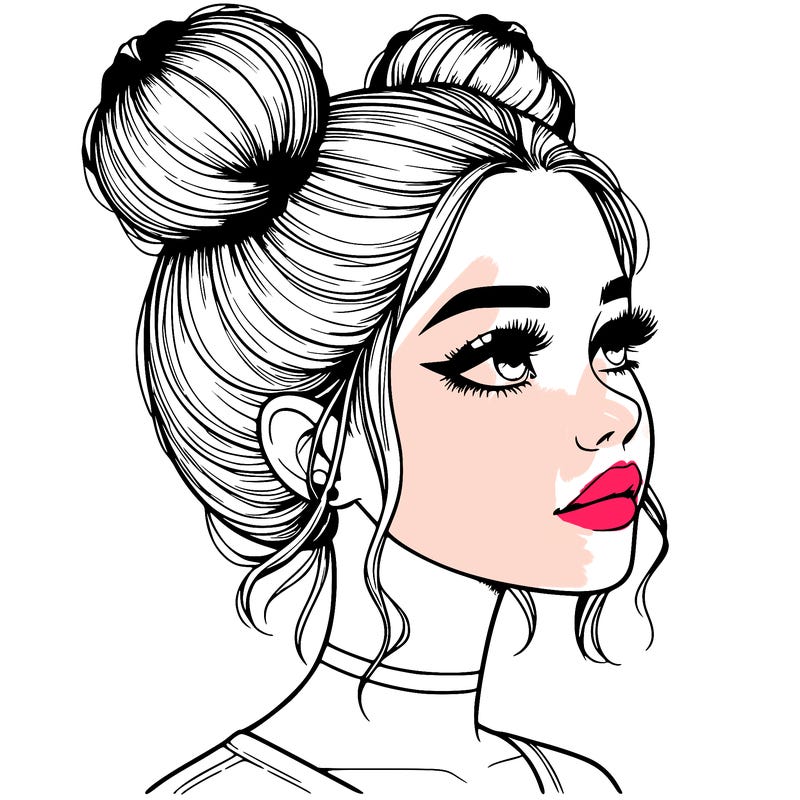realistic girl with buns on the top of her head