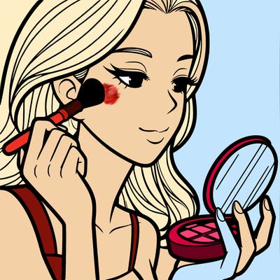 little girl putting on makeup