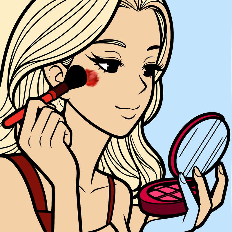 little girl putting on makeup