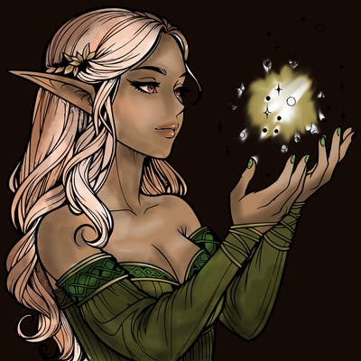 realistic elf girl doing magic