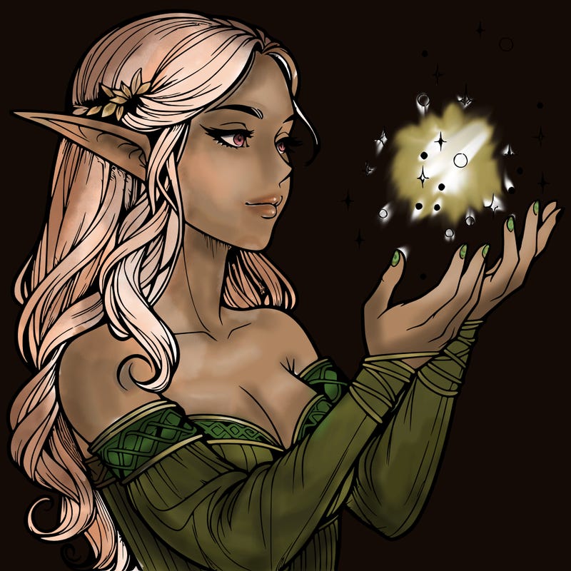 realistic elf girl doing magic