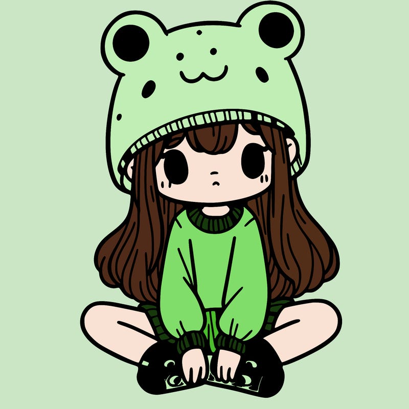 a girl wearing a frog hat and some frog socks