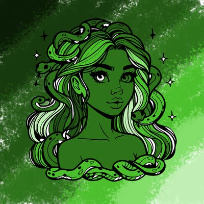 realistic girl with snakes as hair