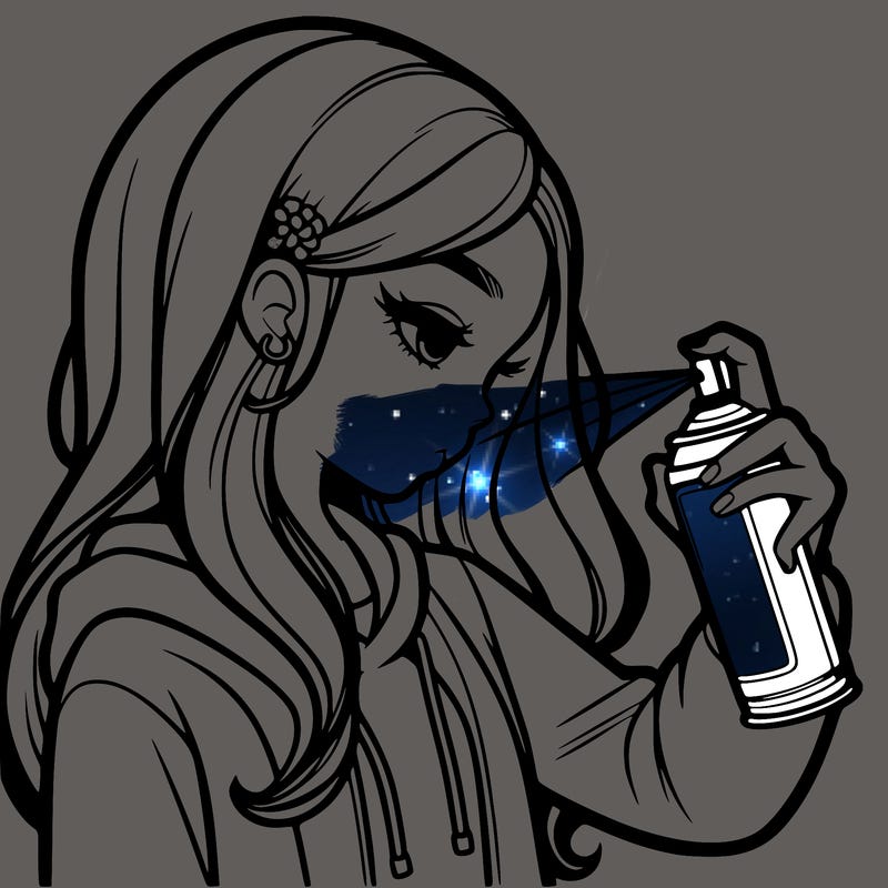 a realistic girl spray painting