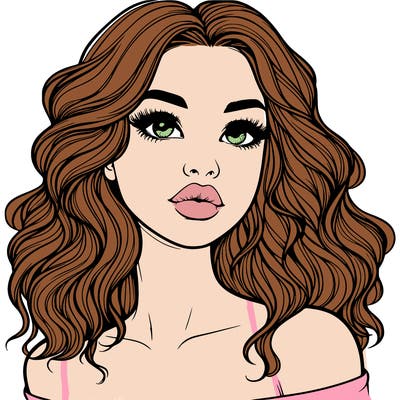 realistic girl with wavy hair and lips