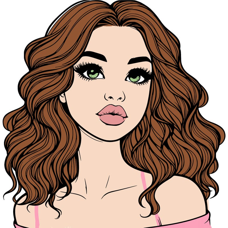 realistic girl with wavy hair and lips