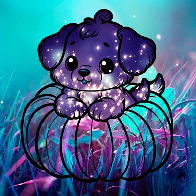 cute little puppy in a pumpkin