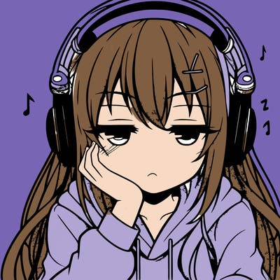 tired anime girl with head phones
