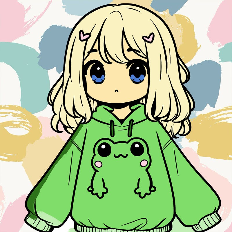 girl wearing frogging sweatshirt