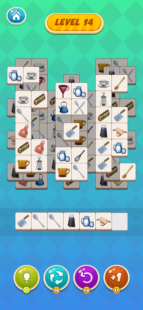 Kitchen Match - A gameplay screenshot of Kitchen Match showing a tile matching puzzle with kitchen utensils and items