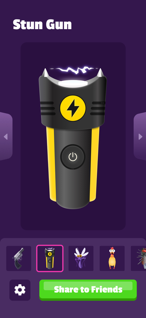 Stun gun prank sound effect screen with crackling electricity illustration