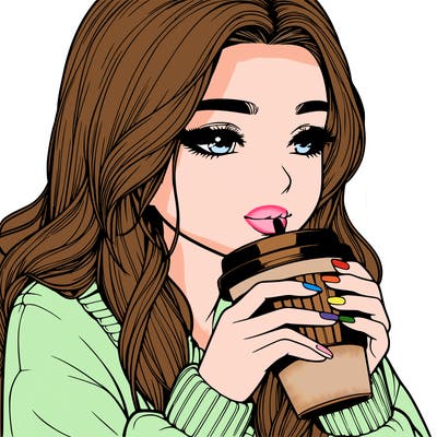 realistic girl drinking coffee