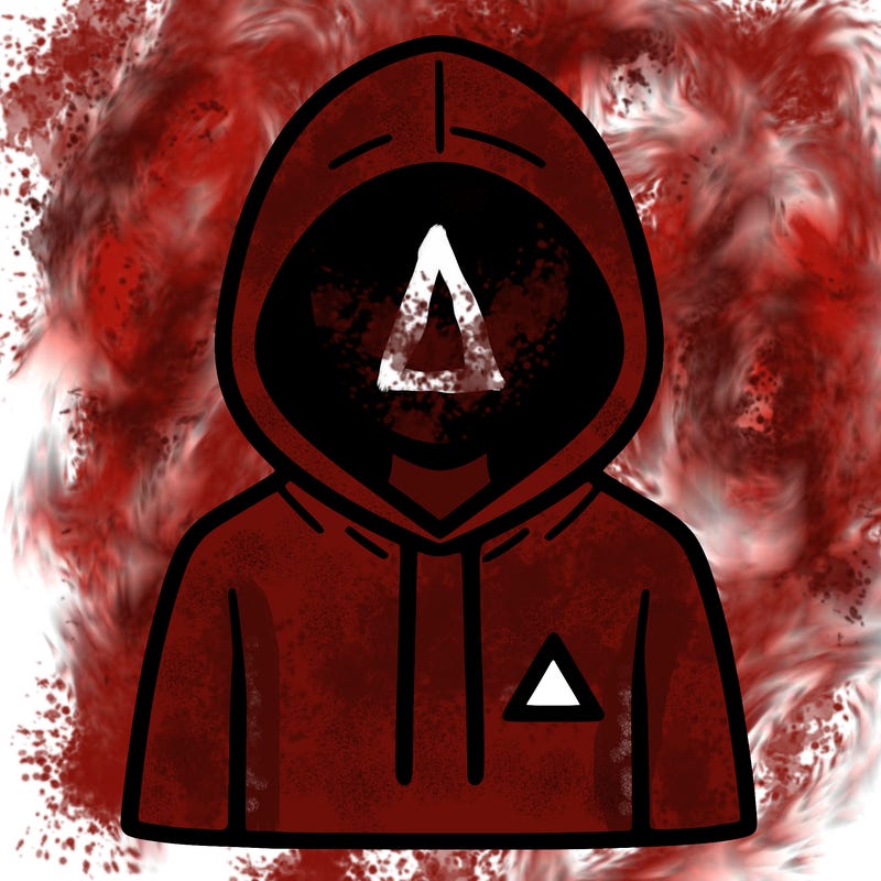 a person with non face waering a hoodie with a small triangle symbol