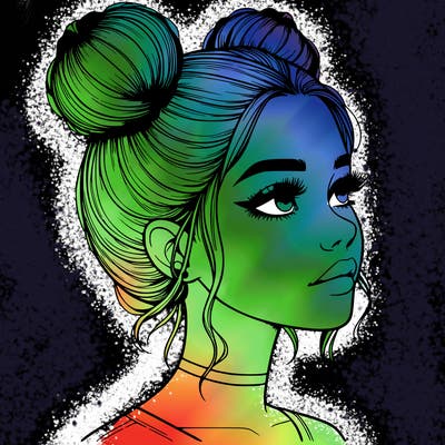 realistic girl with buns on the top of her head