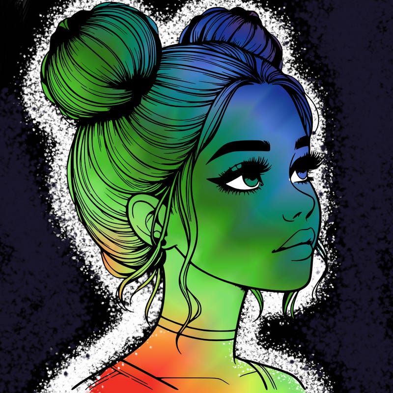 realistic girl with buns on the top of her head