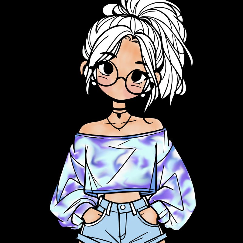 girl with a messy ponytail glasses a baggy crop top and jean shorts