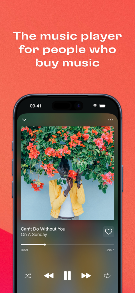 Doppler MP3 & FLAC Player - Doppler music player app on iPhone showing the now playing screen and album artwork
