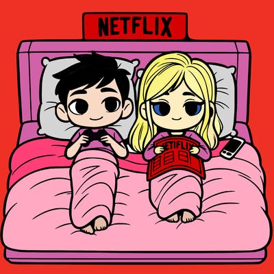 a girl and boy in bed netflix and chilling