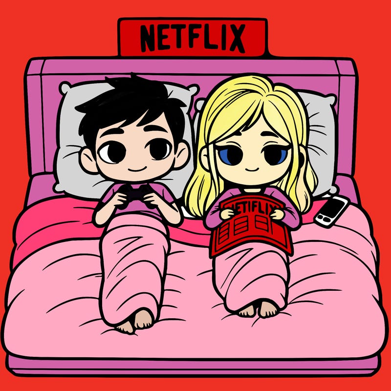 a girl and boy in bed netflix and chilling