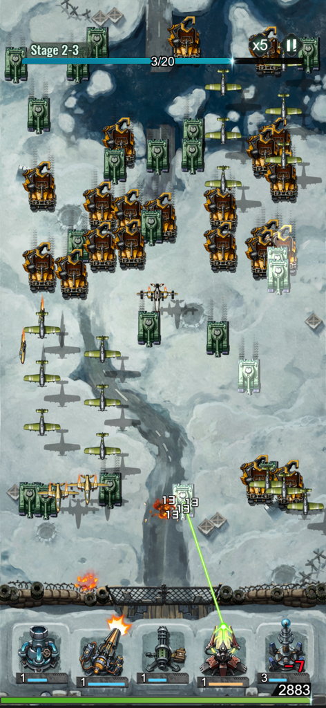 Last Bunker: 1945 - Last Bunker 1945 tower defense gameplay featuring tanks and turrets in a winter setting