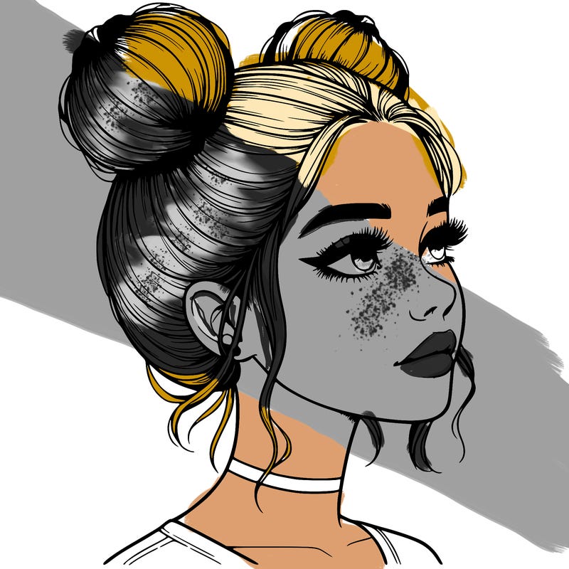 realistic girl with buns on the top of her head