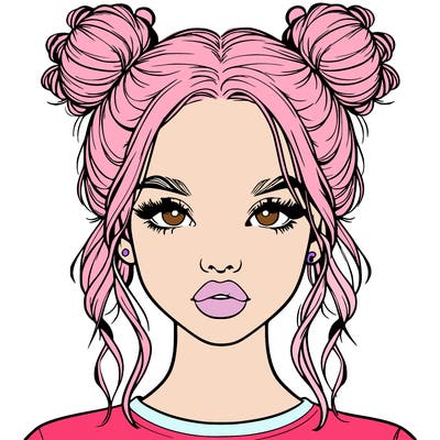 realistic girl with two buns in hair and lips