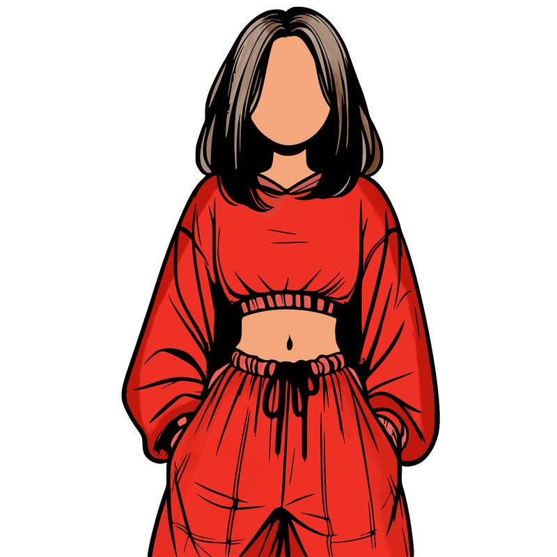 realistic girl faceless with baggy pants and a crop top