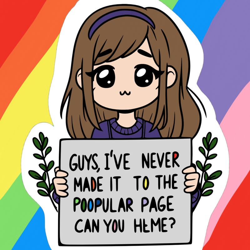 a girl holding up a sign that says, guys, i’ve never made it to the popular page, can you help me?