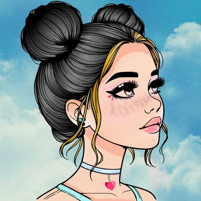 realistic girl with buns on the top of her head