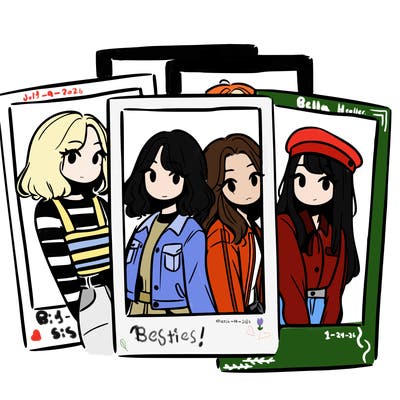 polaroid photo of 4 girls