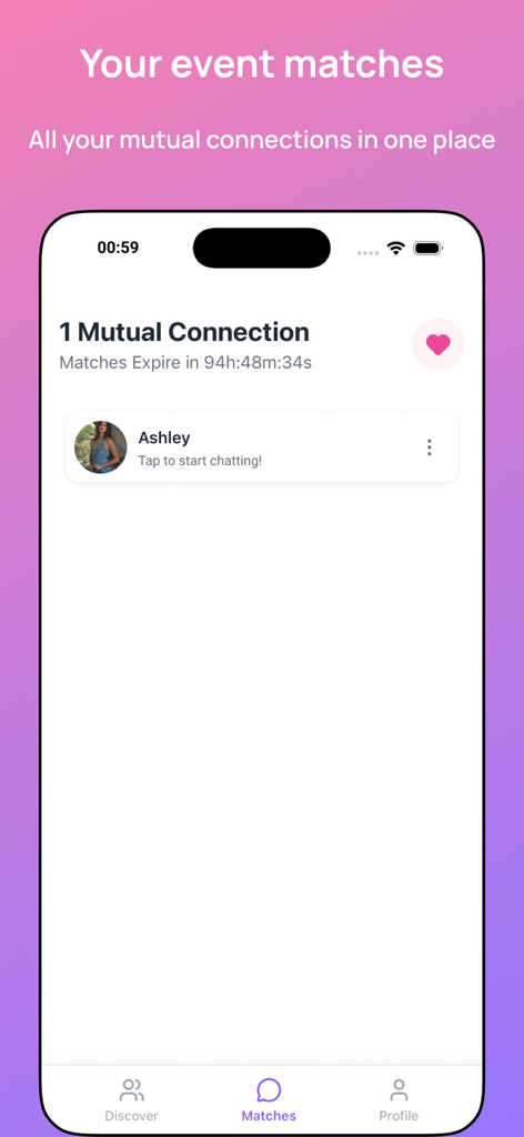 The Hooked App - The Hooked App matches screen showing mutual connections and countdown timer.