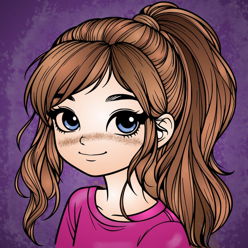 realistic girl with ponytail